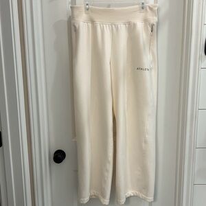 Athleta Retro Plush logo straight leg sweatpants size large Magnolia White EUC